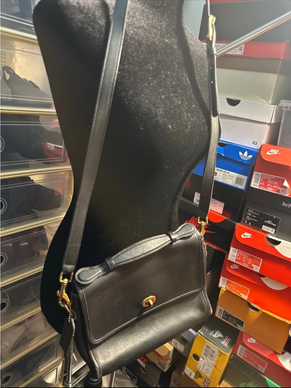 Coach Black Leather Crossbody Bag with Gold Hardware